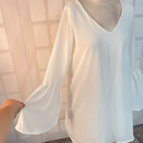 Lulu’s Far Wanderings Ivory Long Sleeve Shift Dress size small - Picture 6 of 14